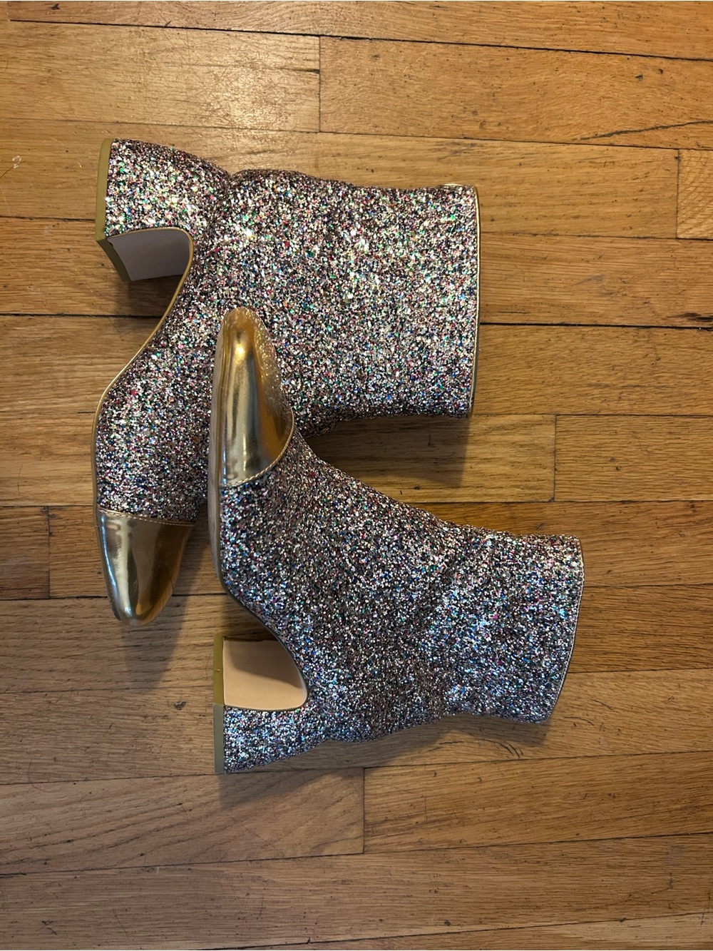 Sam Edelman Osten Multicolor Glitter Ankle Boots with Gold Cap Toe